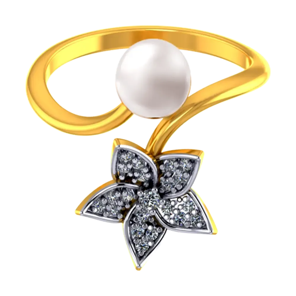 22k Gold Ring With A Pearl And Floral Design Adorned With Stones
