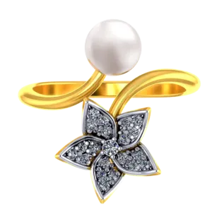 22k Gold Ring With A Pearl And Floral Design Adorned With Stones