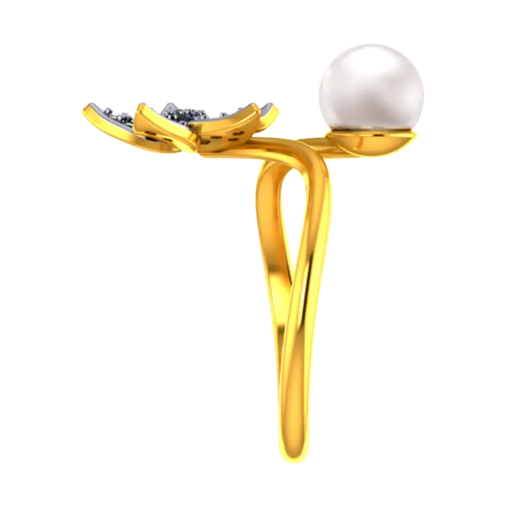 22k Gold Ring With A Pearl And Floral Design Adorned With Stones