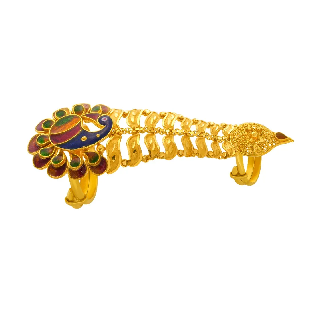 22K Gold Ring with Vibrant Peacock Motif & Feather Details