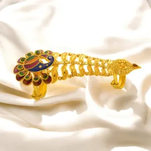 22K Gold Ring with Vibrant Peacock Motif & Feather Details