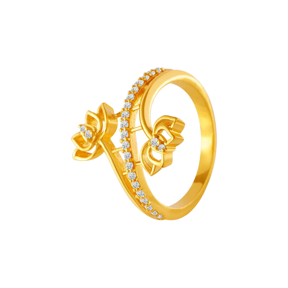 22KT Yellow Gold, American Diamond And Ruby Ring For Women
