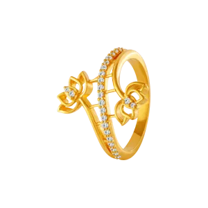 22KT Yellow Gold, American Diamond And Ruby Ring For Women