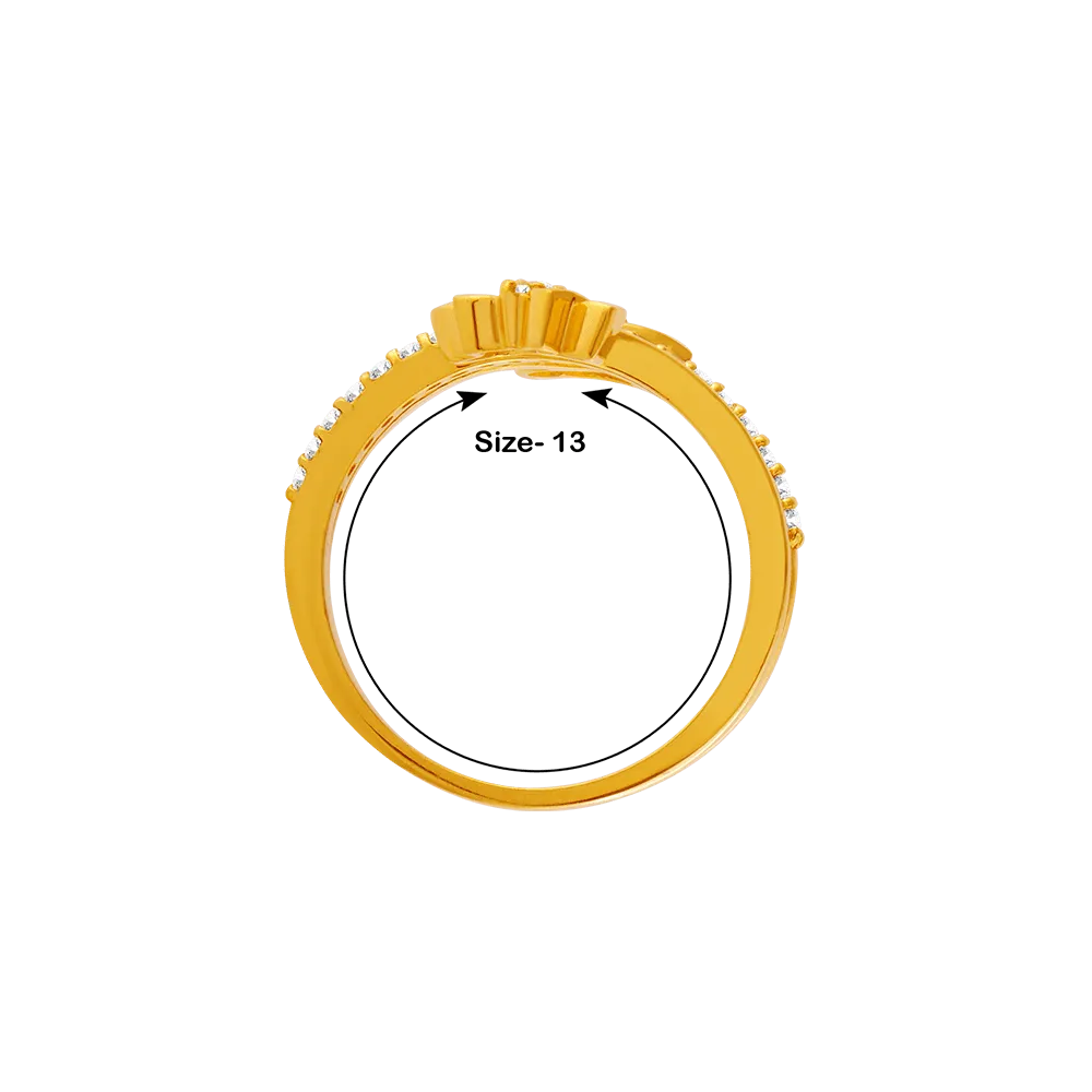 22KT Yellow Gold, American Diamond And Ruby Ring For Women