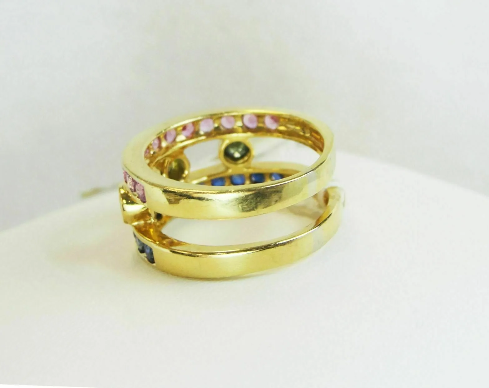 2.31ct tw Green Diamond, Blue & Pink Sapphire 18k Gold Semi-Eternity Ring, Sz.9