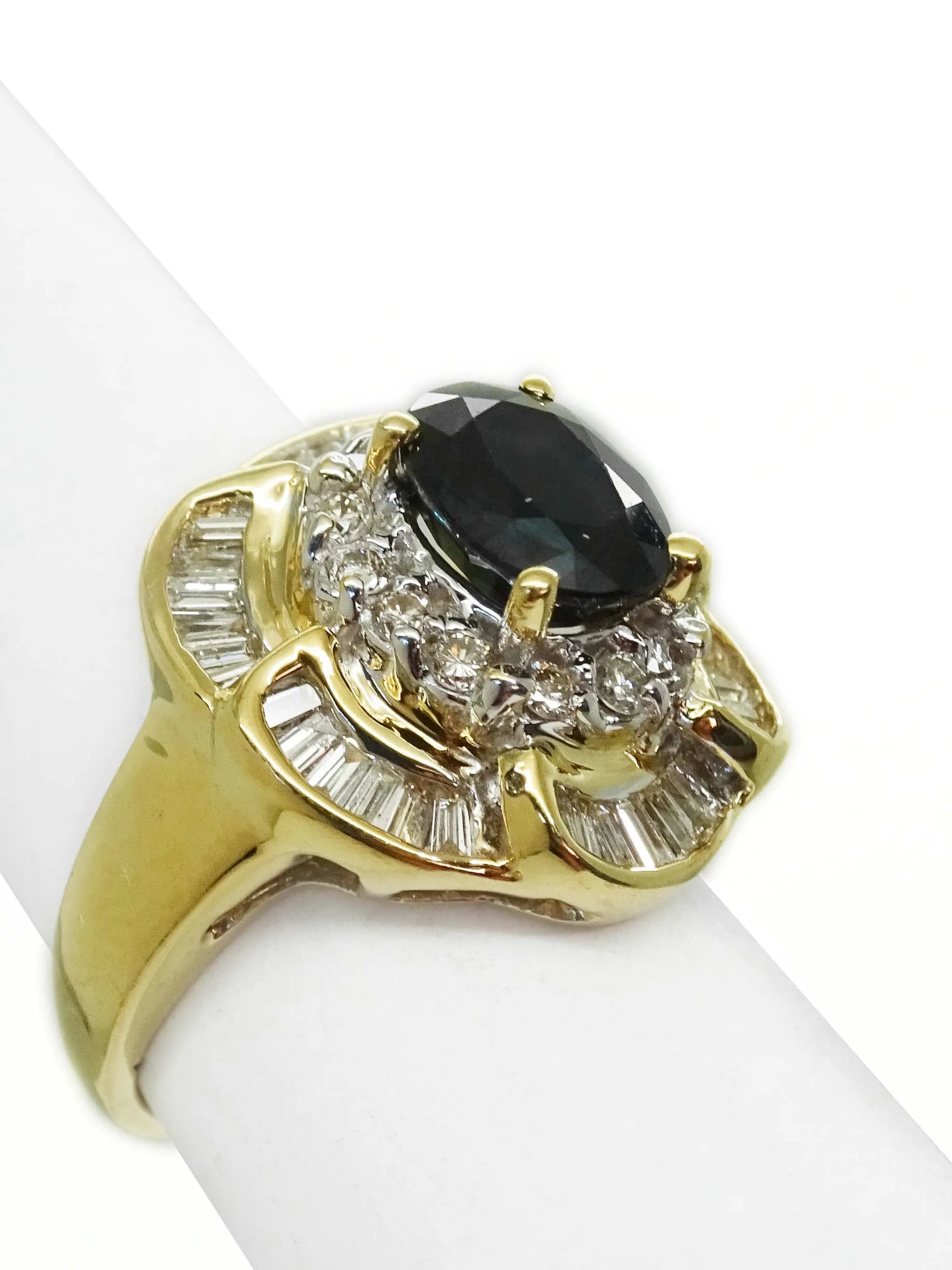 3.06ctw Natural Sapphire & Diamond Ribbon Ring 14k Gold Size 4.5