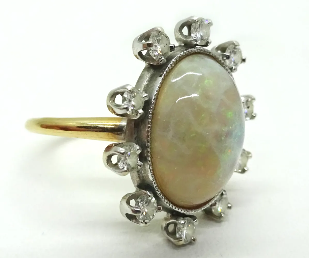 4.5 ct tw Fiery Opal & Diamond 14k Estate Vintage Ring, Size 6.75