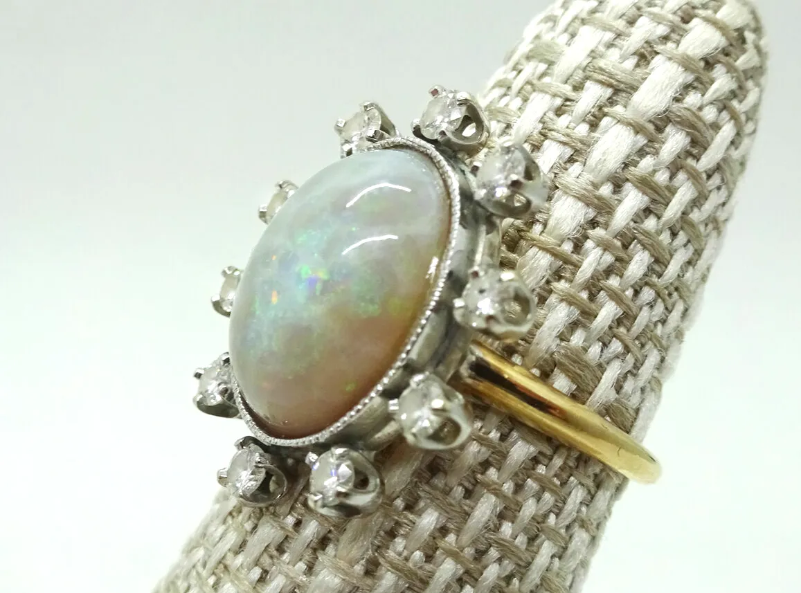 4.5 ct tw Fiery Opal & Diamond 14k Estate Vintage Ring, Size 6.75