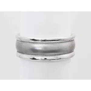 7mm Wide Brushed Milgrain Inlay Band Ring 14k White Gold Size 8