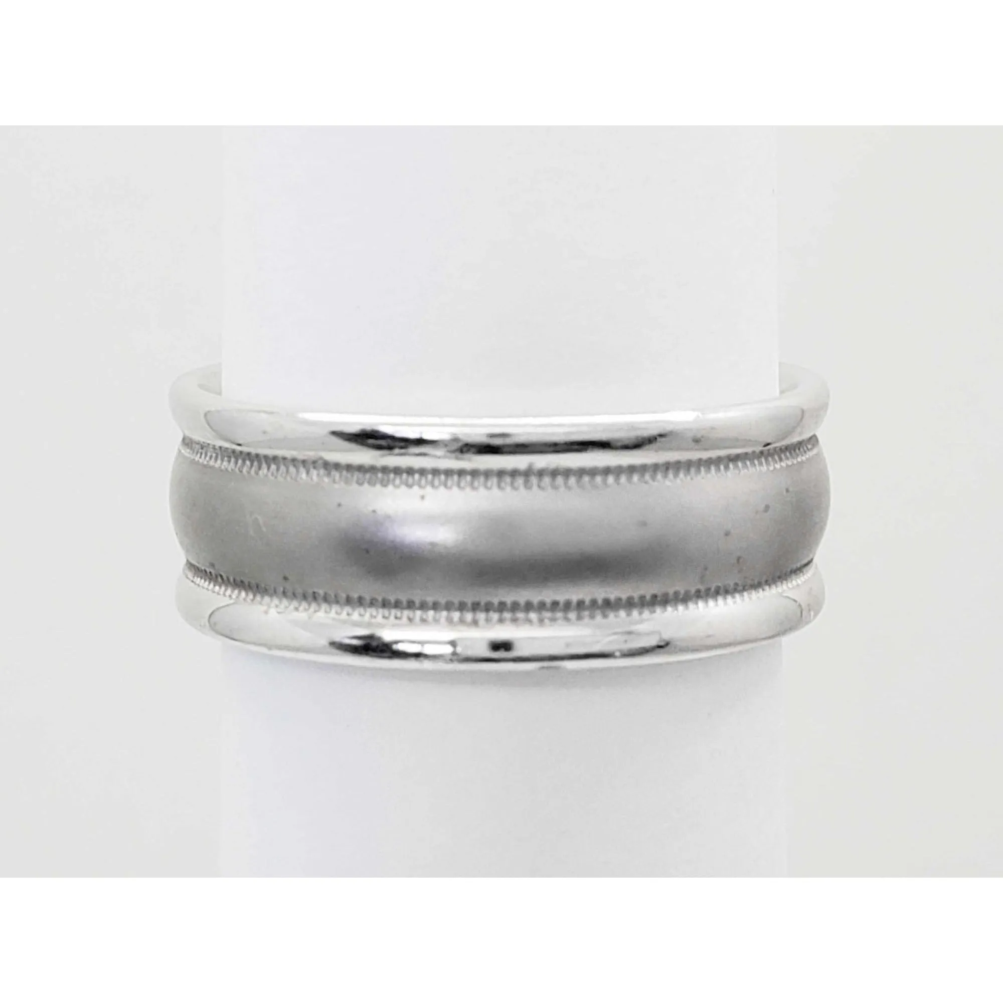 7mm Wide Brushed Milgrain Inlay Band Ring 14k White Gold Size 8