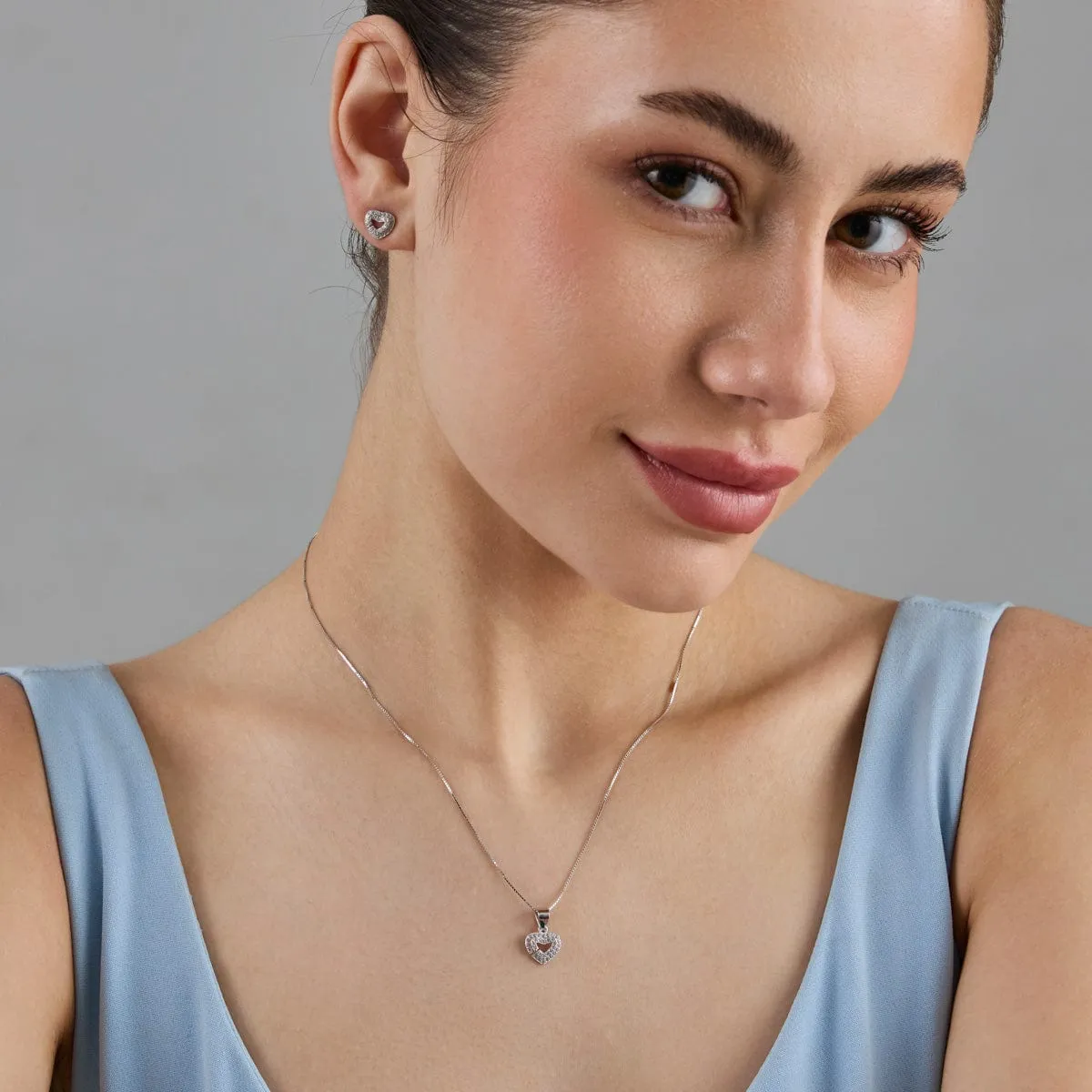 92.5 Silver Pendant with Chain and Earring Set  182935