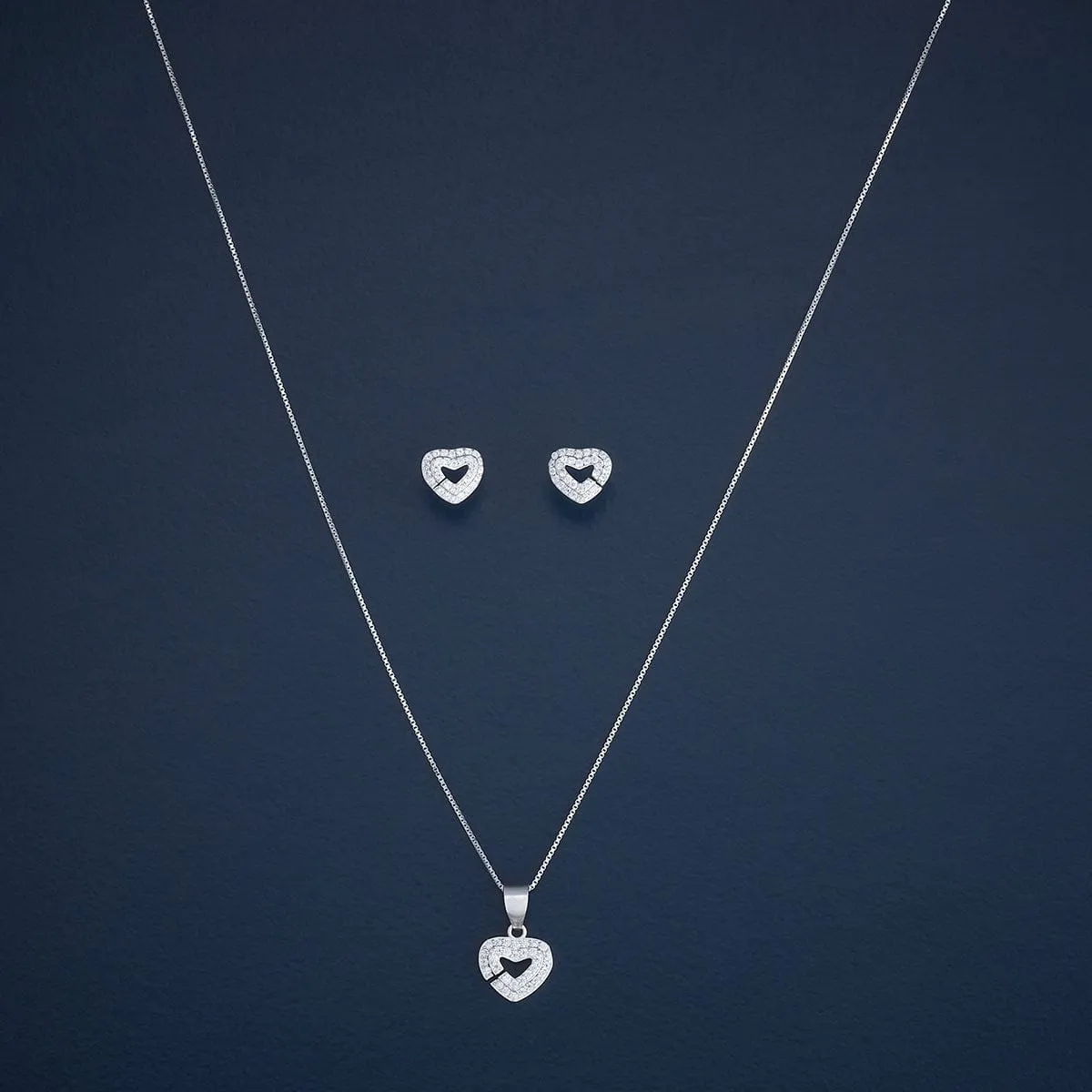 92.5 Silver Pendant with Chain and Earring Set  182935