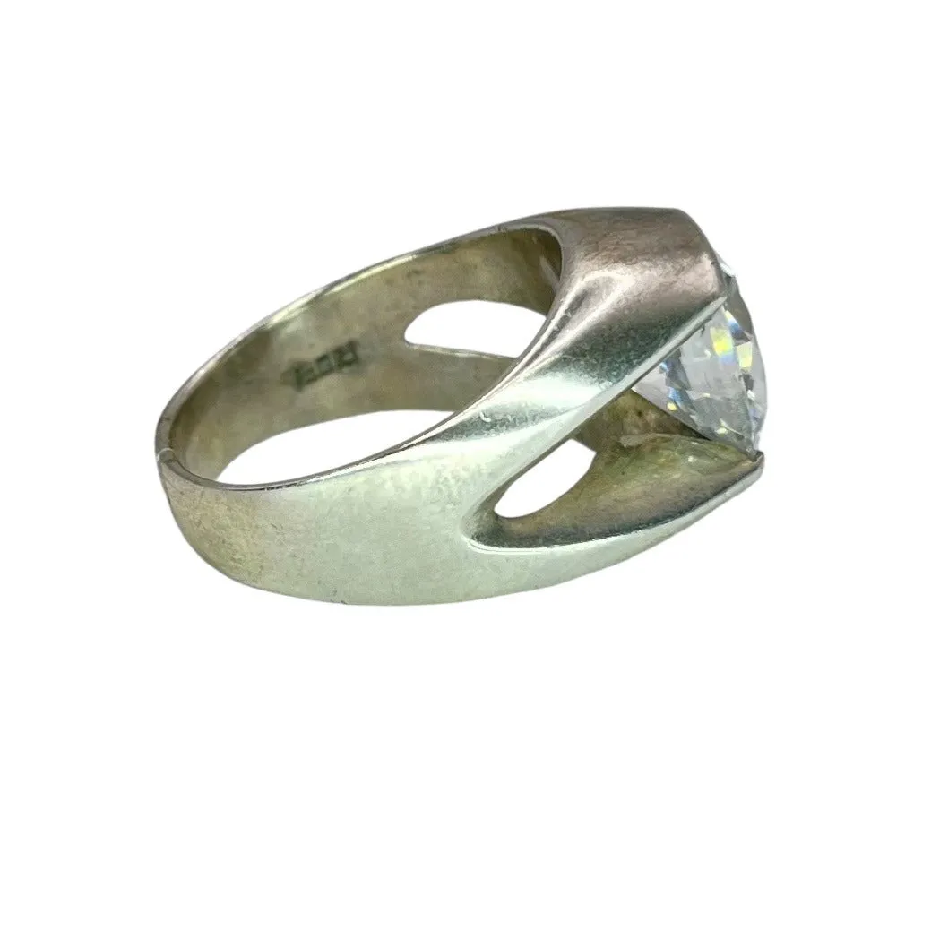925 Sterling Silver Round Cut CZ Ring Size 9 Chunky Engagement Wedding