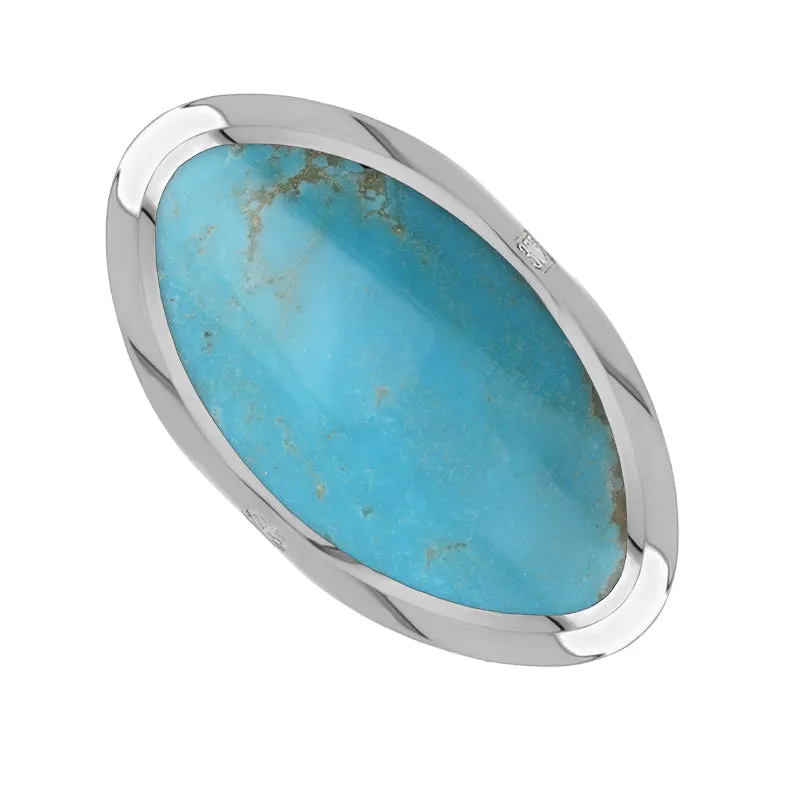 9ct White Gold Turquoise Hallmark Large Oval Ring