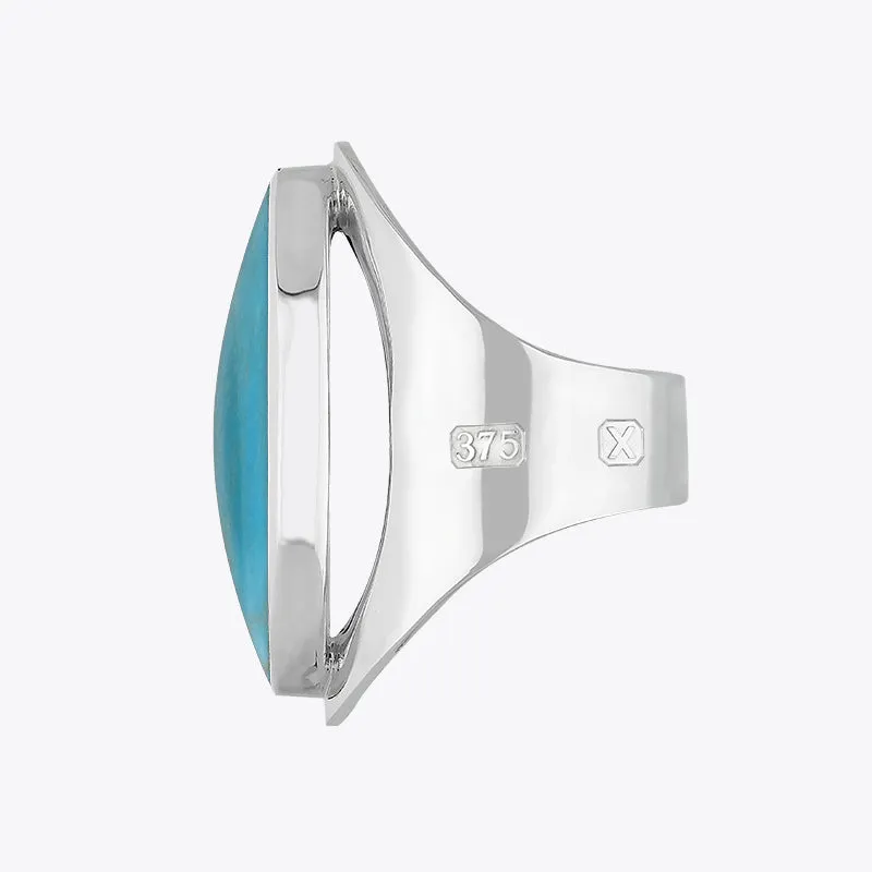 9ct White Gold Turquoise Hallmark Large Oval Ring