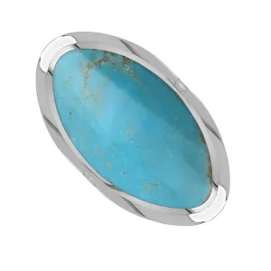 9ct White Gold Turquoise Hallmark Large Oval Ring