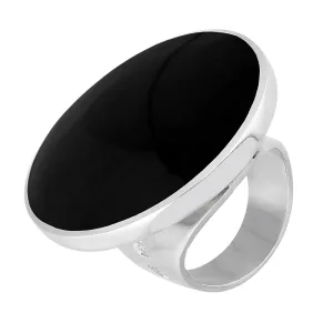 9ct White Gold Whitby Jet Hallmark Large Round Ring