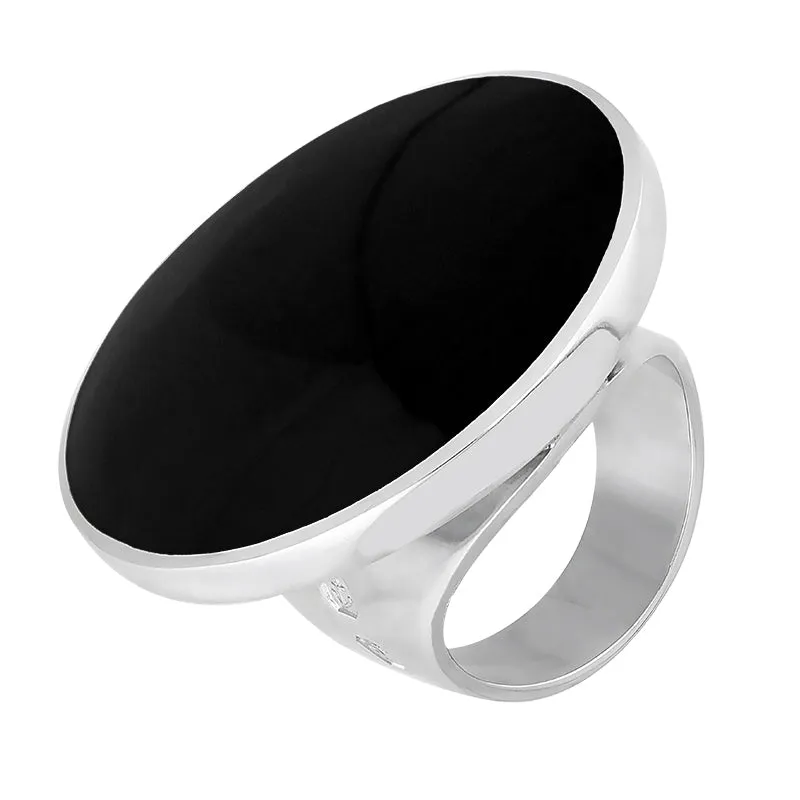 9ct White Gold Whitby Jet Hallmark Large Round Ring