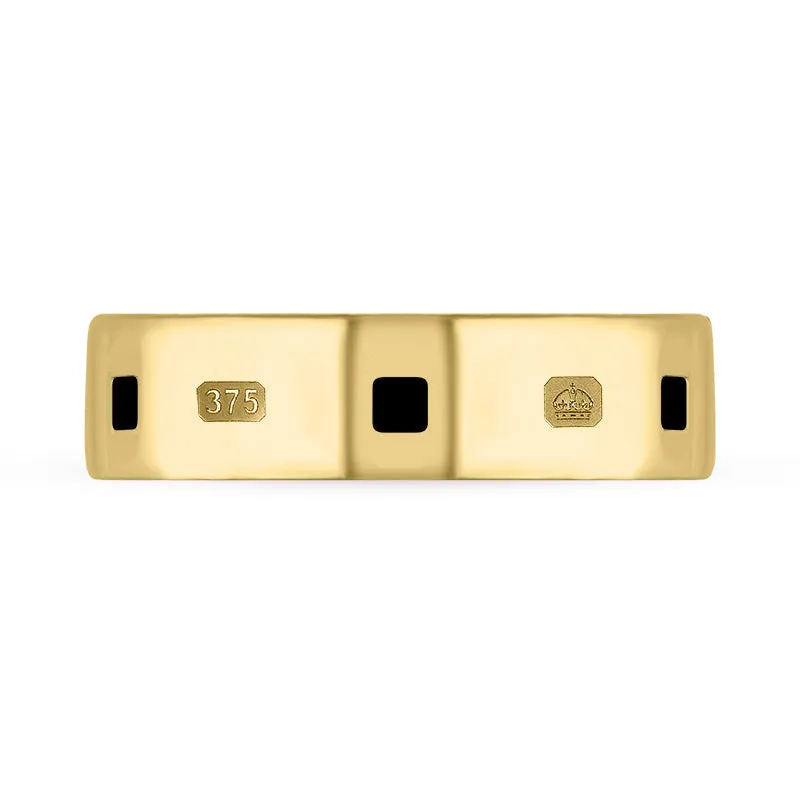 9ct Yellow Gold Whitby Jet Queen's Jubilee Hallmark Princess Cut 6mm Ring D