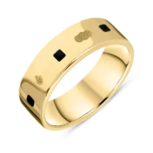 9ct Yellow Gold Whitby Jet Queen's Jubilee Hallmark Princess Cut 6mm Ring D