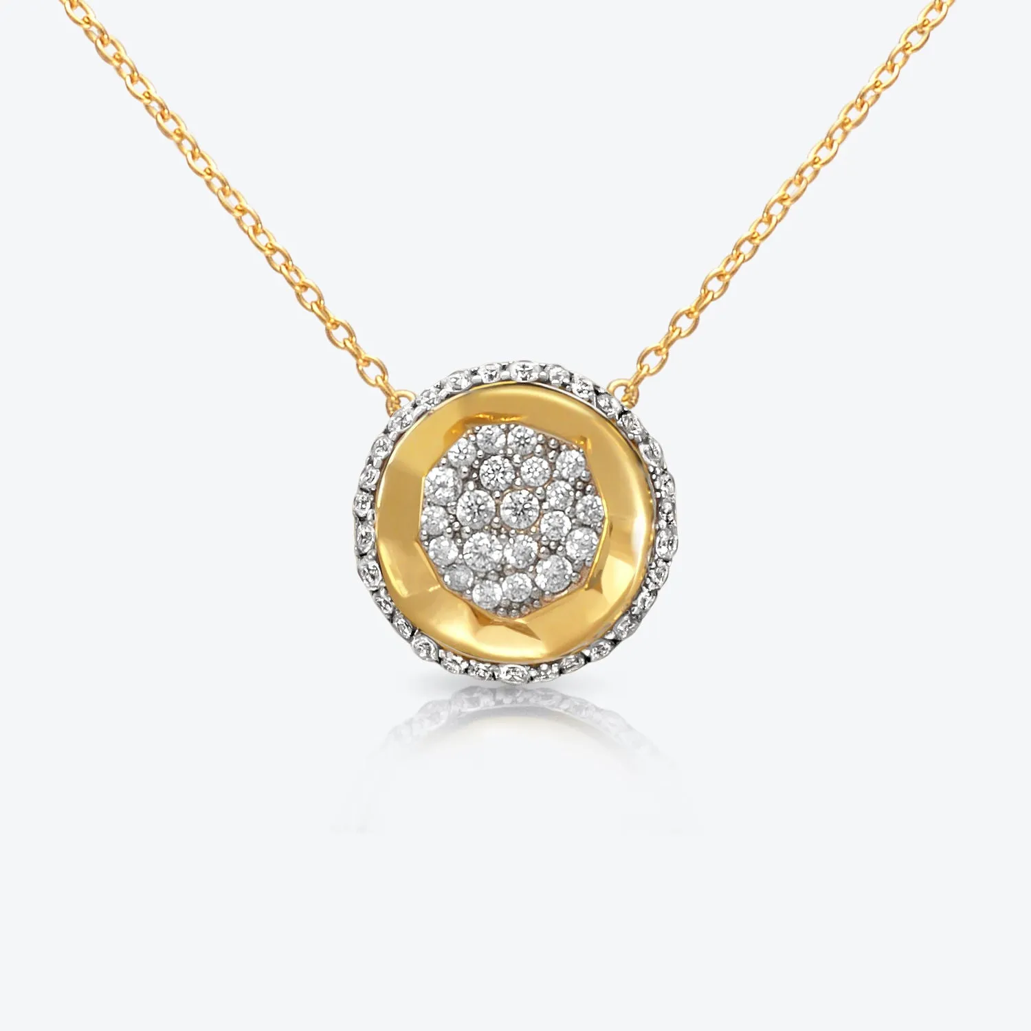 A. Sun Halo 18K Gold Necklace w. Full Lab-Grown Diamond Pav??