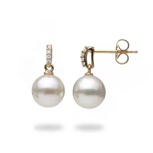 Akoya Pearl Earrings with Diamonds in Gold - 8mm