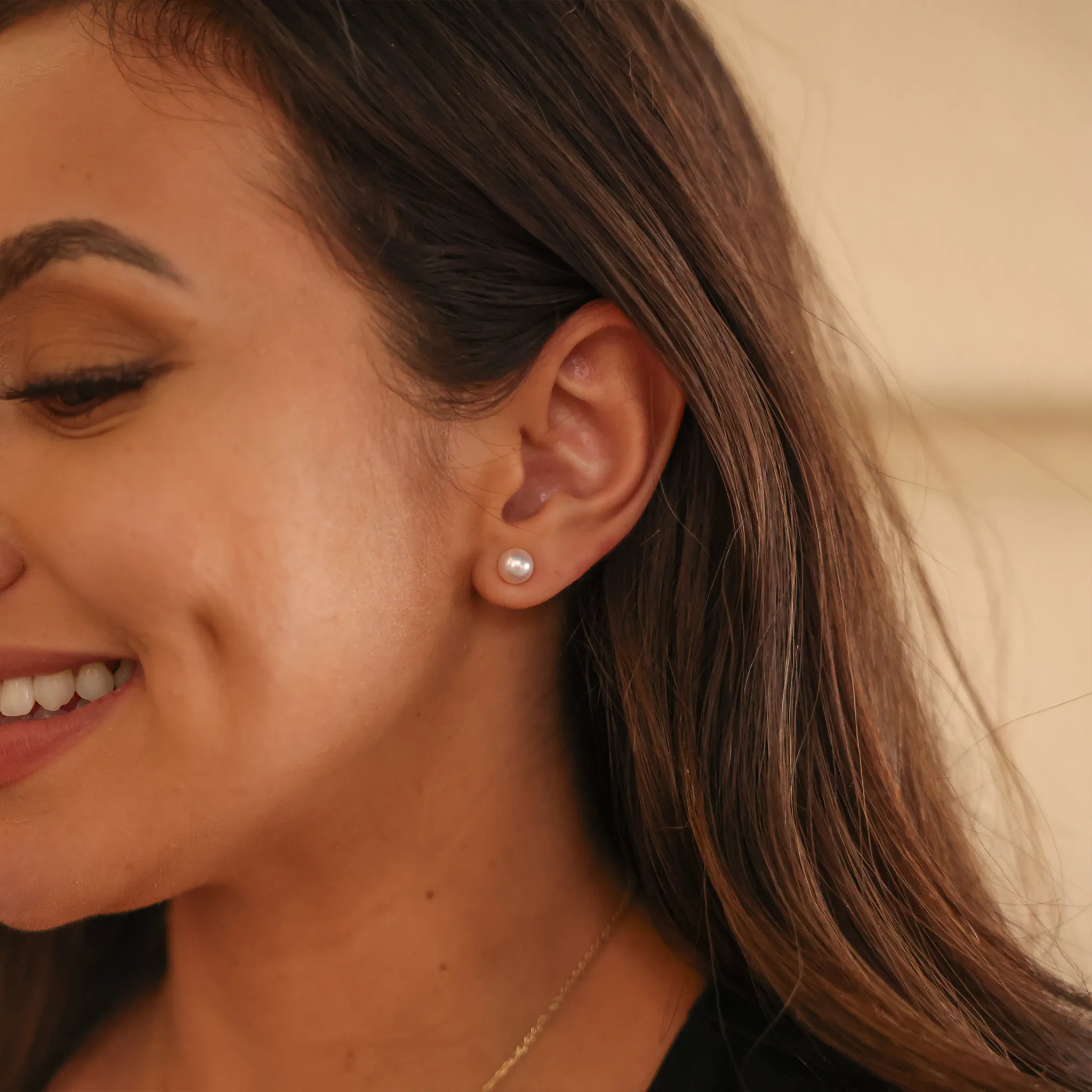 Akoya White Pearl Earrings in Gold - 6.5-7mm