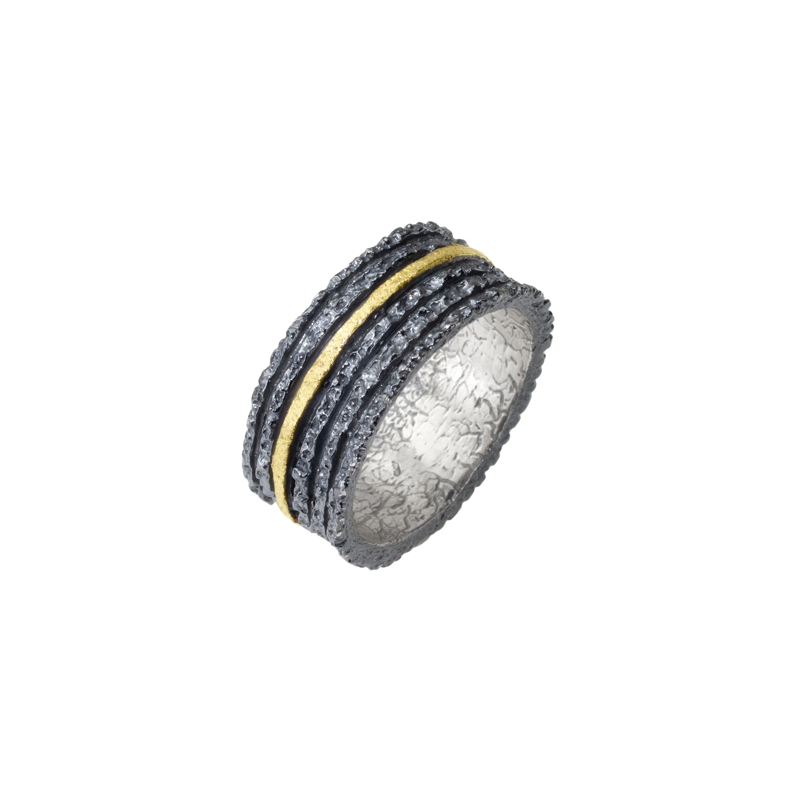 Apostolos 10 mm Wide Ring in Oxidized Silver and 18k Gold