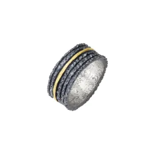 Apostolos 10 mm Wide Ring in Oxidized Silver and 18k Gold