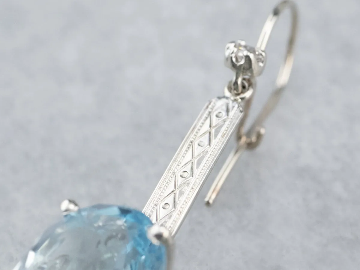 Blue Topaz and Diamond Drop Earrings