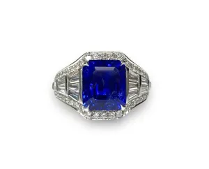 Ceylon Sapphire Emeraldcut Ring 5.47 cts