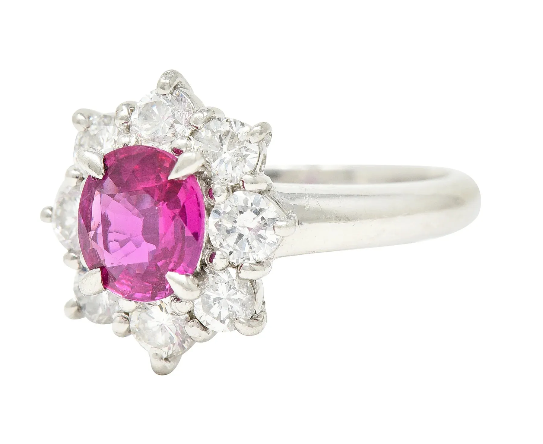 CONTEMPORARY 1.89 CTW OVAL CUT RUBY DIAMOND PLATINUM CLUSTER RING