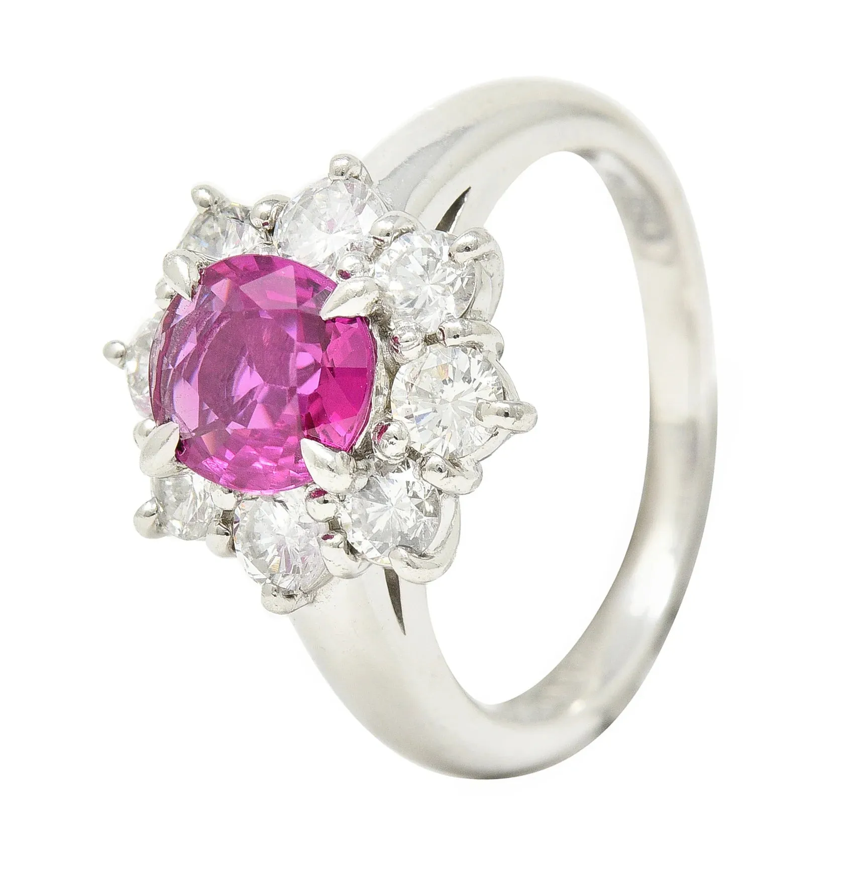 CONTEMPORARY 1.89 CTW OVAL CUT RUBY DIAMOND PLATINUM CLUSTER RING