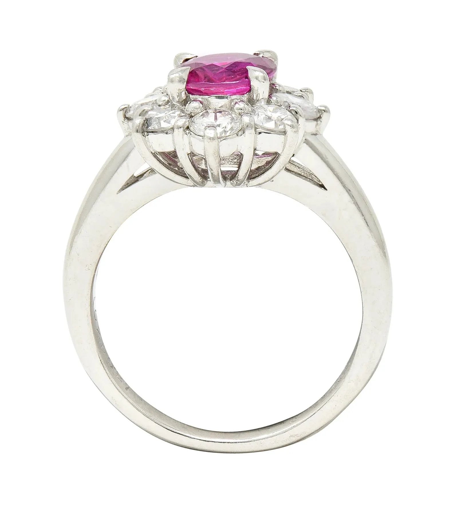 CONTEMPORARY 1.89 CTW OVAL CUT RUBY DIAMOND PLATINUM CLUSTER RING