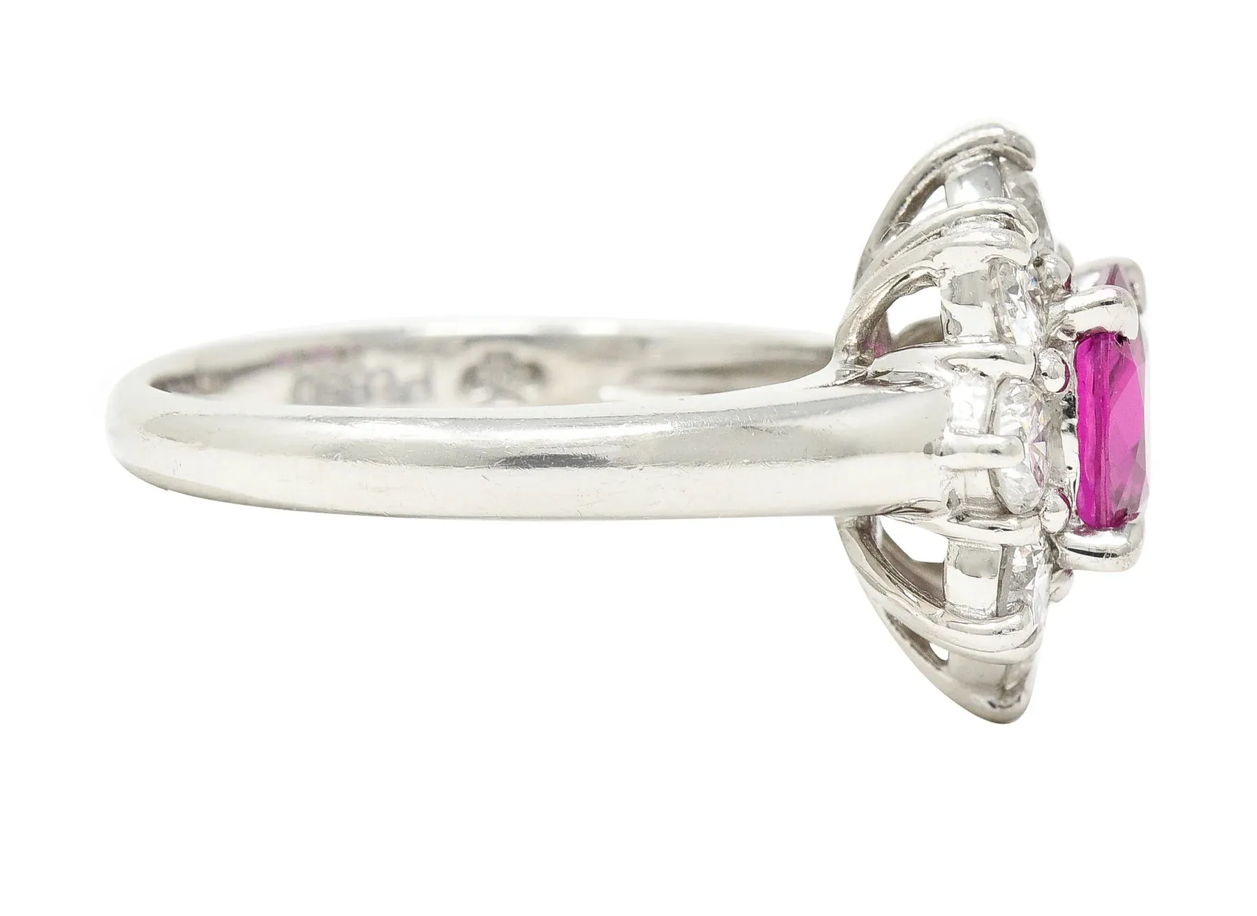 CONTEMPORARY 1.89 CTW OVAL CUT RUBY DIAMOND PLATINUM CLUSTER RING