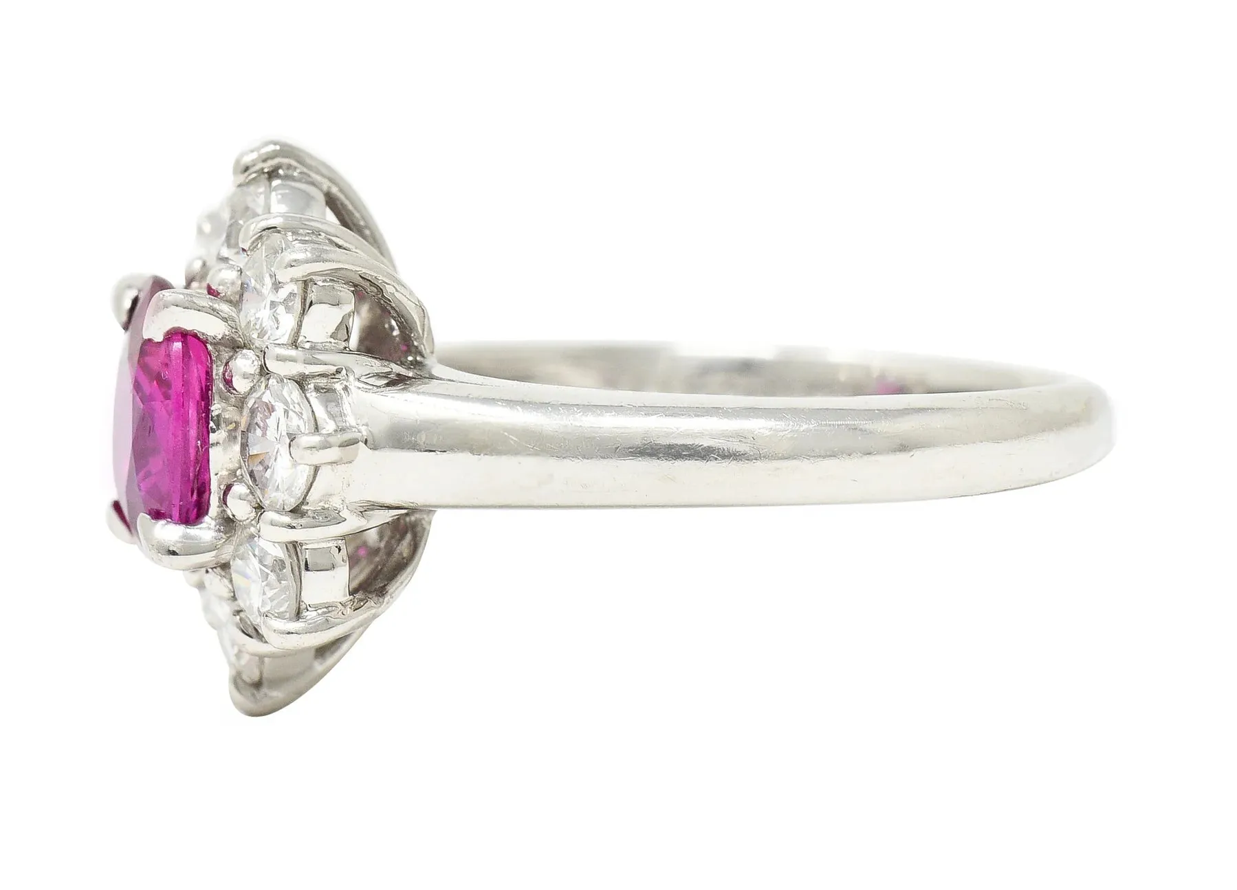 CONTEMPORARY 1.89 CTW OVAL CUT RUBY DIAMOND PLATINUM CLUSTER RING