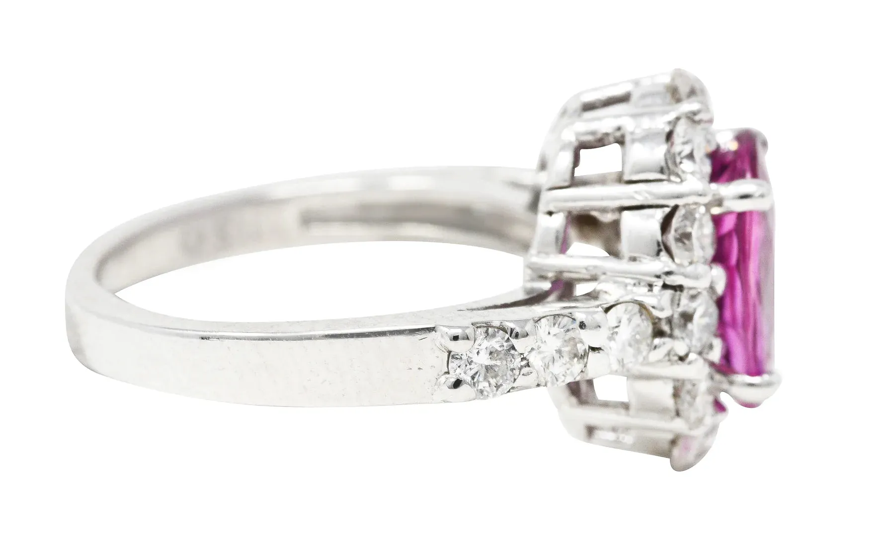 CONTEMPORARY 4.10 CTW PINK SAPPHIRE DIAMOND 18 KARAT WHITE GOLD CLUSTER GEMSTONE RING