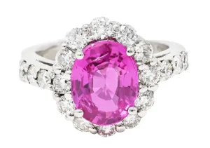 CONTEMPORARY 4.10 CTW PINK SAPPHIRE DIAMOND 18 KARAT WHITE GOLD CLUSTER GEMSTONE RING