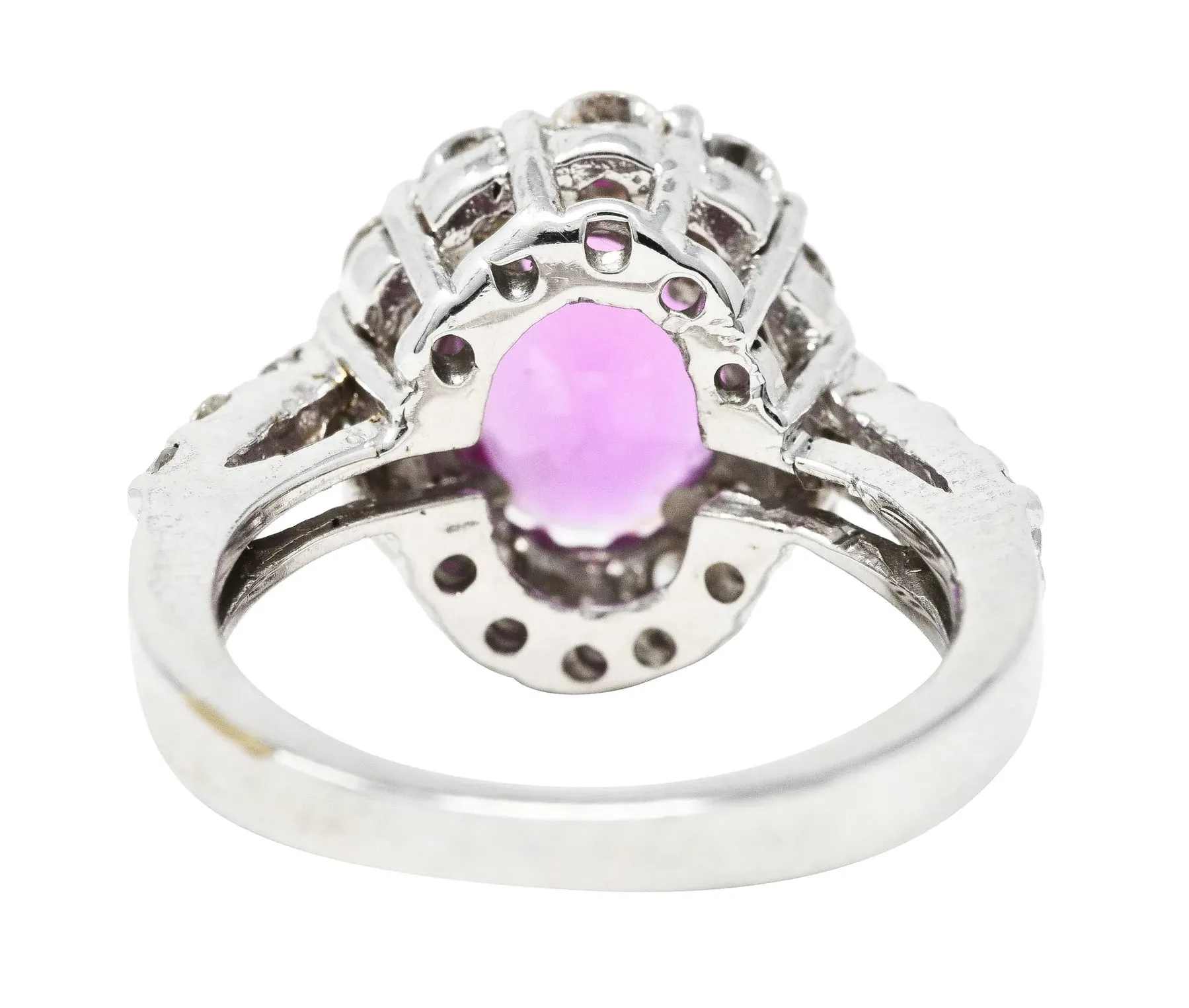 CONTEMPORARY 4.10 CTW PINK SAPPHIRE DIAMOND 18 KARAT WHITE GOLD CLUSTER GEMSTONE RING