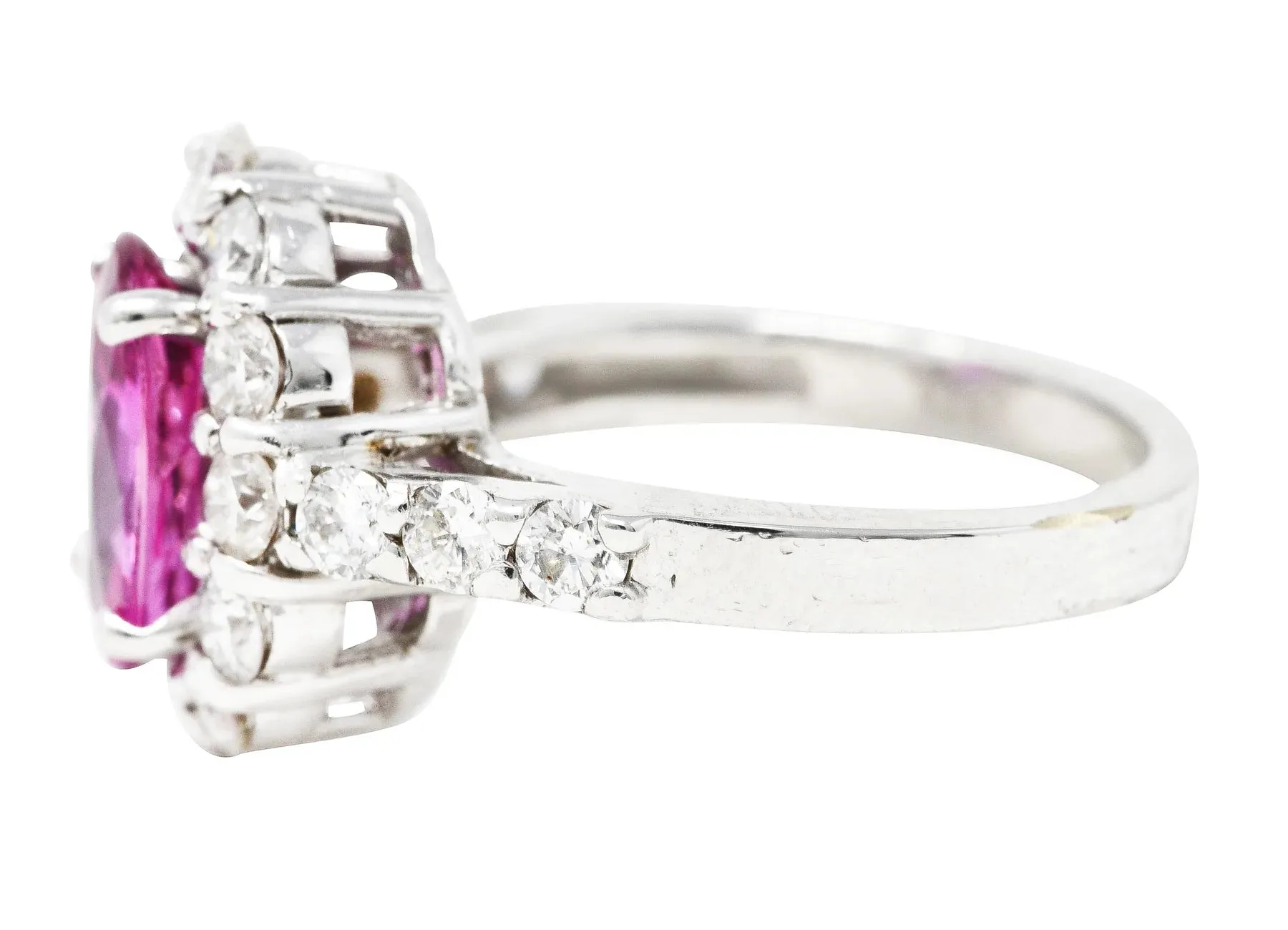 CONTEMPORARY 4.10 CTW PINK SAPPHIRE DIAMOND 18 KARAT WHITE GOLD CLUSTER GEMSTONE RING