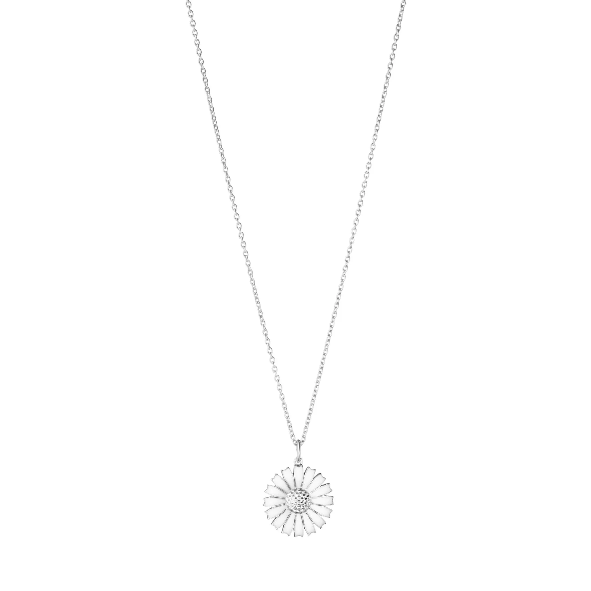 Daisy Silver Necklace w. White Enamel