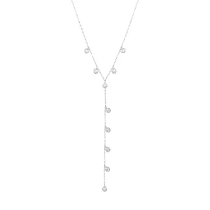 Dangling Chain 18K White Gold Necklace w. Diamonds
