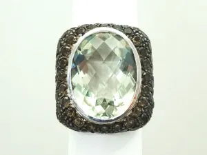 Designer 12ct Oval Prasiolite Smoky Quartz Sterling Silver Cocktail Ring Size 7