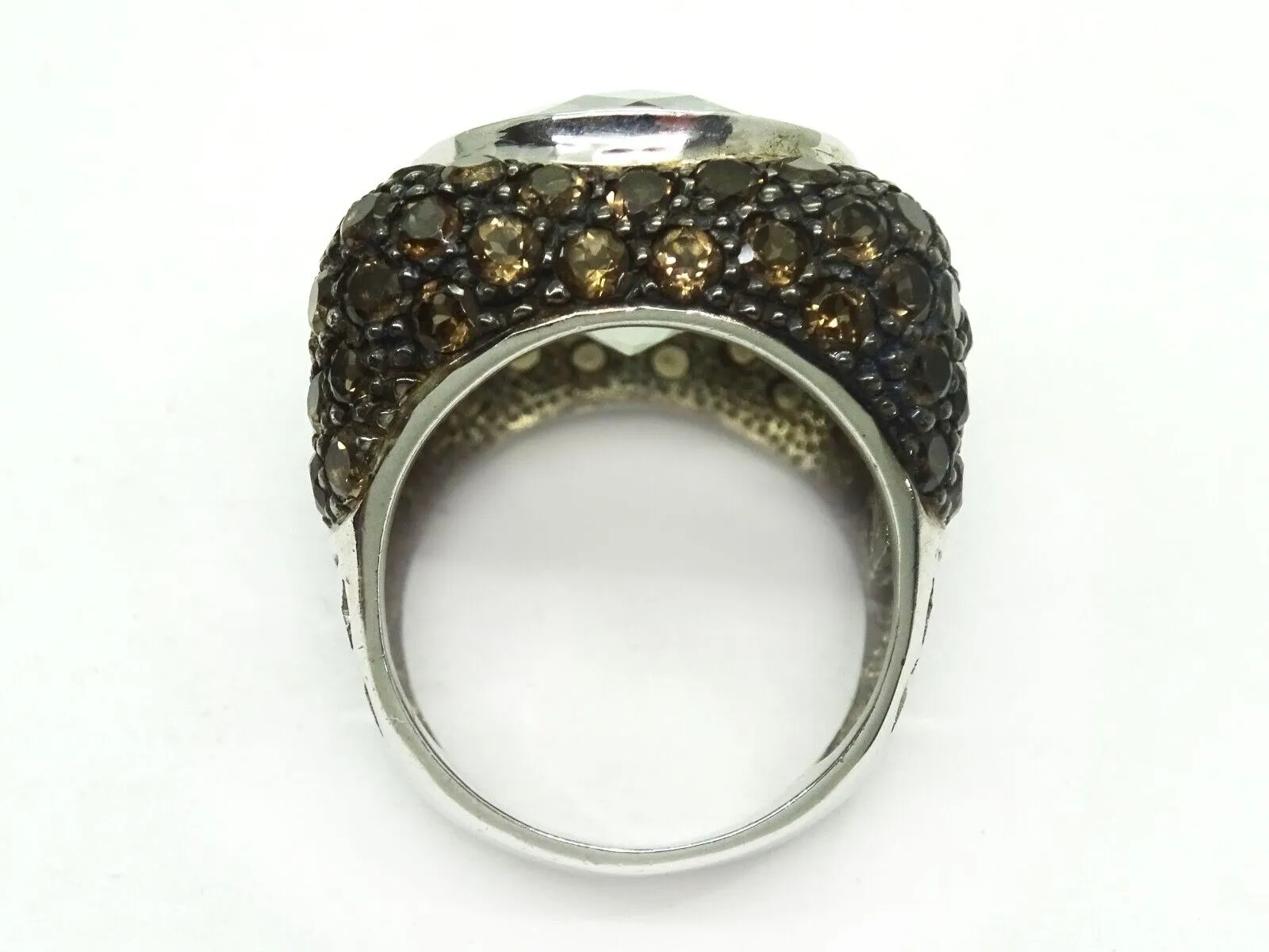 Designer 12ct Oval Prasiolite Smoky Quartz Sterling Silver Cocktail Ring Size 7