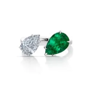 Diamond and Emerald Bypass Ring