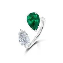 Diamond and Emerald Bypass Ring
