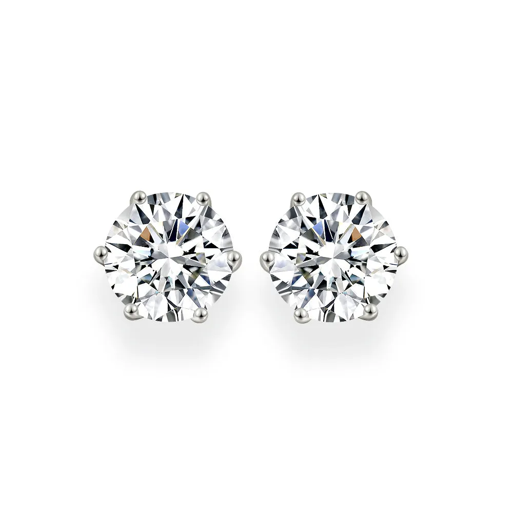 Diamond Crystalline 6 Prong Studs 6 Carat
