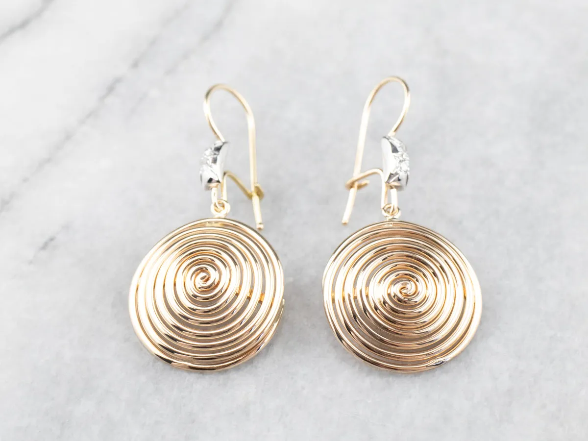 Diamond Gold Spiral Drop Earrings