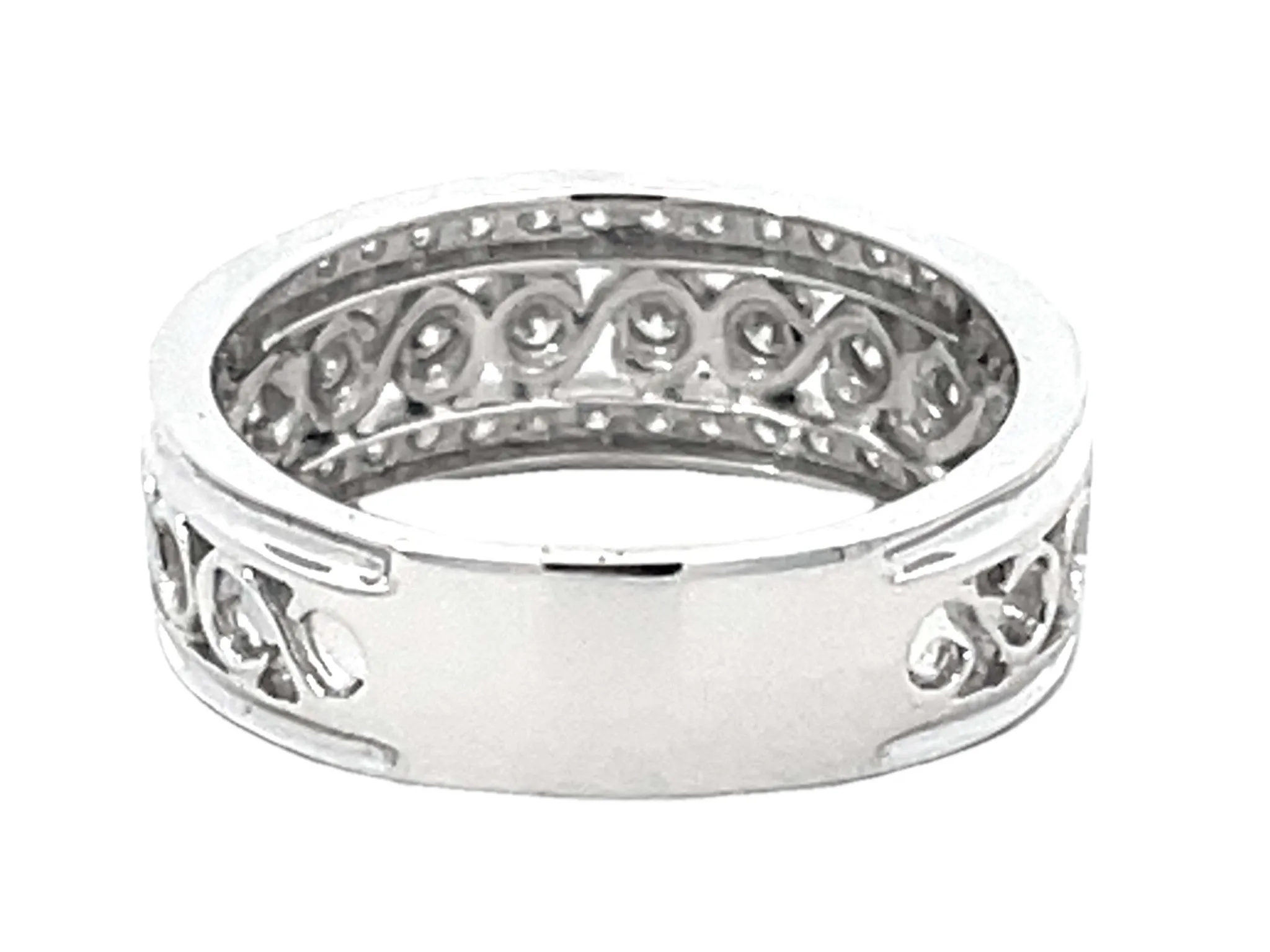 Diamond Infinity Swirl Center Wide Band Ring 18k White Gold
