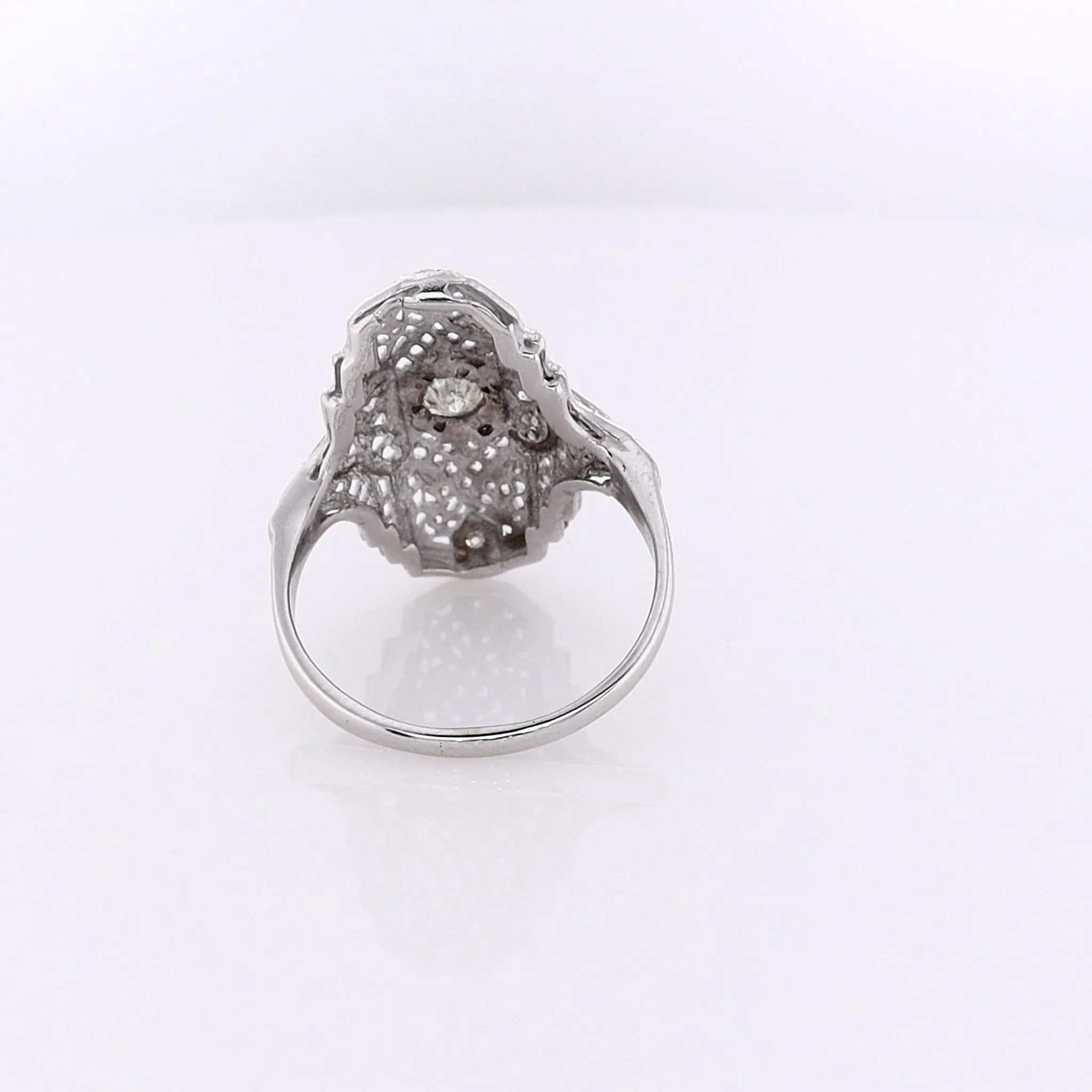 Estate 14 Karat White Gold Filigree Diamond Ring